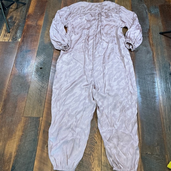 Anthropologie Blush Pink Satin Laurentia Jacquard Button Front Jumpsuit  Small - Picture 9 of 12